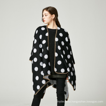 Hot selling fashion trend dot pattern jacquard weave women poncho cape shawl